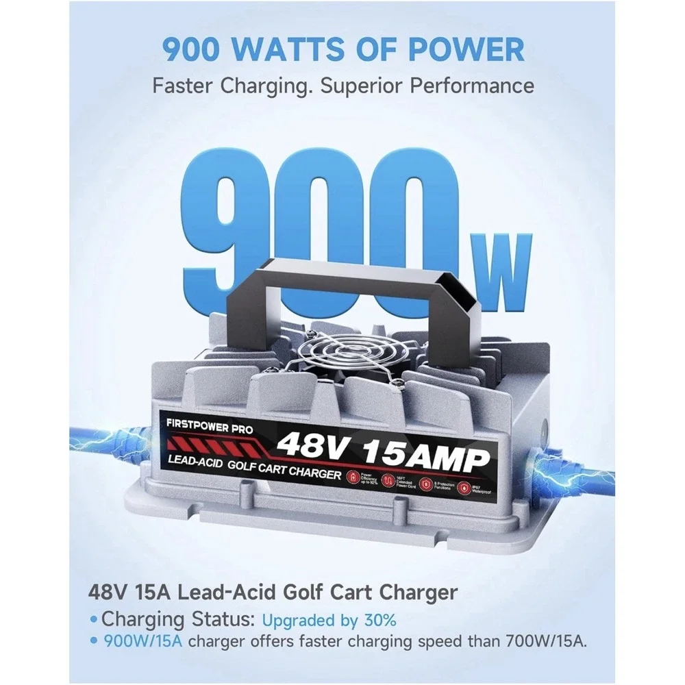 Golf Cart Charger, 48V 15A Golf Cart Battery Charger for EZGO RXV & TXT with 3 P